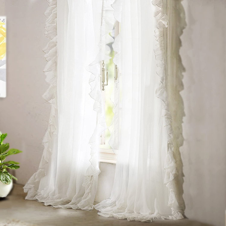 Ophelia & Co. Sophie Solid Sheer White Voile Window Curtains Ruffle